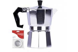 MVPLUE Classic Moka Pot 6 Cup 9 oz，Stovetop Espresso Maker Aluminum Silver，Cuban Coffee Maker， Greca includes Replacement Parts，Perfect Camping Coffee Pot，Make Delicious Coffee Easily at Home