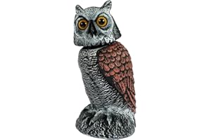 Fake Owl Decoys to Scare Birds Away, Owl Sculptures with Rotating Head, Nature Enemy Scarecrow Plastic Statues, Pest Repellen