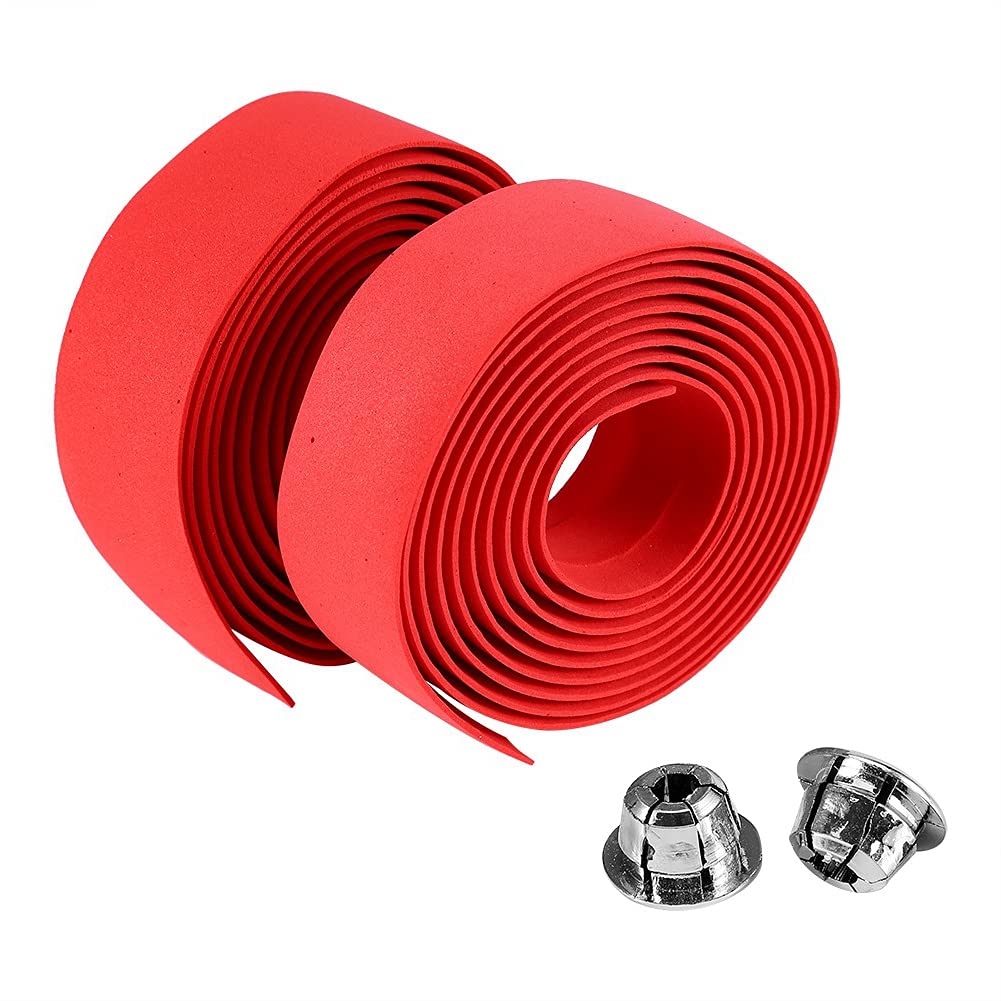 Alomejor Bicycle Handlebar Tape Bicycle Handle Bar Tape Wraps with 2 Bar Plugs 2PCS Cycling Handle Wraps for Mountain Bike Road Bike(Red)