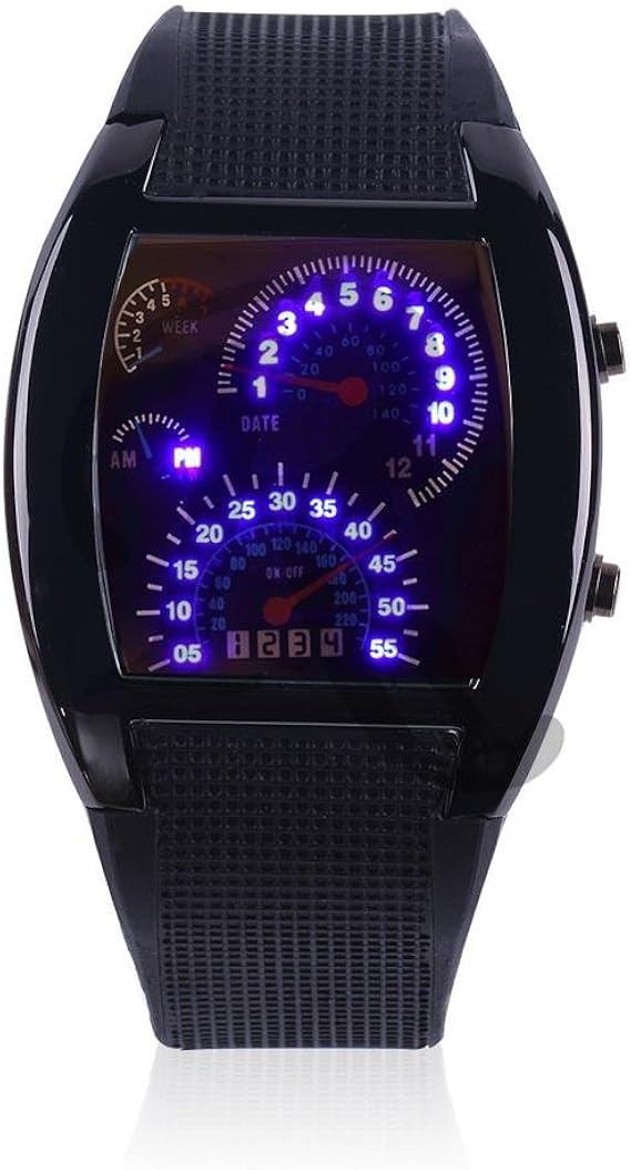 men's black rubber speedometer digital wrist led watches