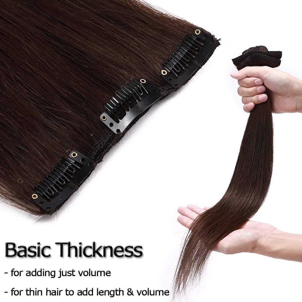 Elailite Hair Extensions Real Human Hair Clip in 8 Pieces (Thin Weft) Remy Natural Hair Full Head Straight, #4 Medium Brown - Image 4