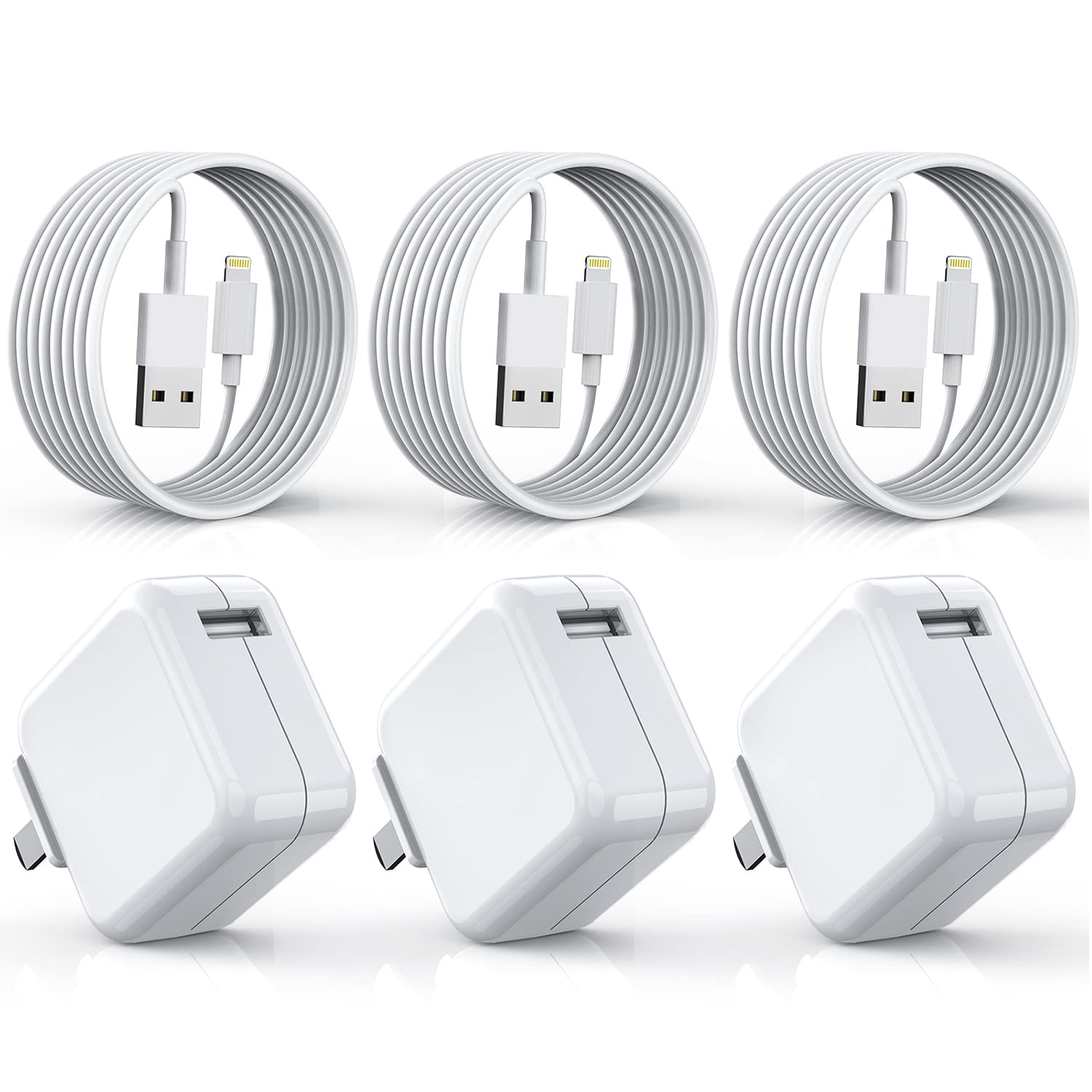 Photo 1 of [3 Pack] iPad Charger, iPhone Charger ?MFi Certified? Long Lightning Cable 10 Foot Lightning Charging Cord with 12W Wall Foldable Block Portable Travel Plug Charging for iPad/iPadMini/iPadAir, iPhone