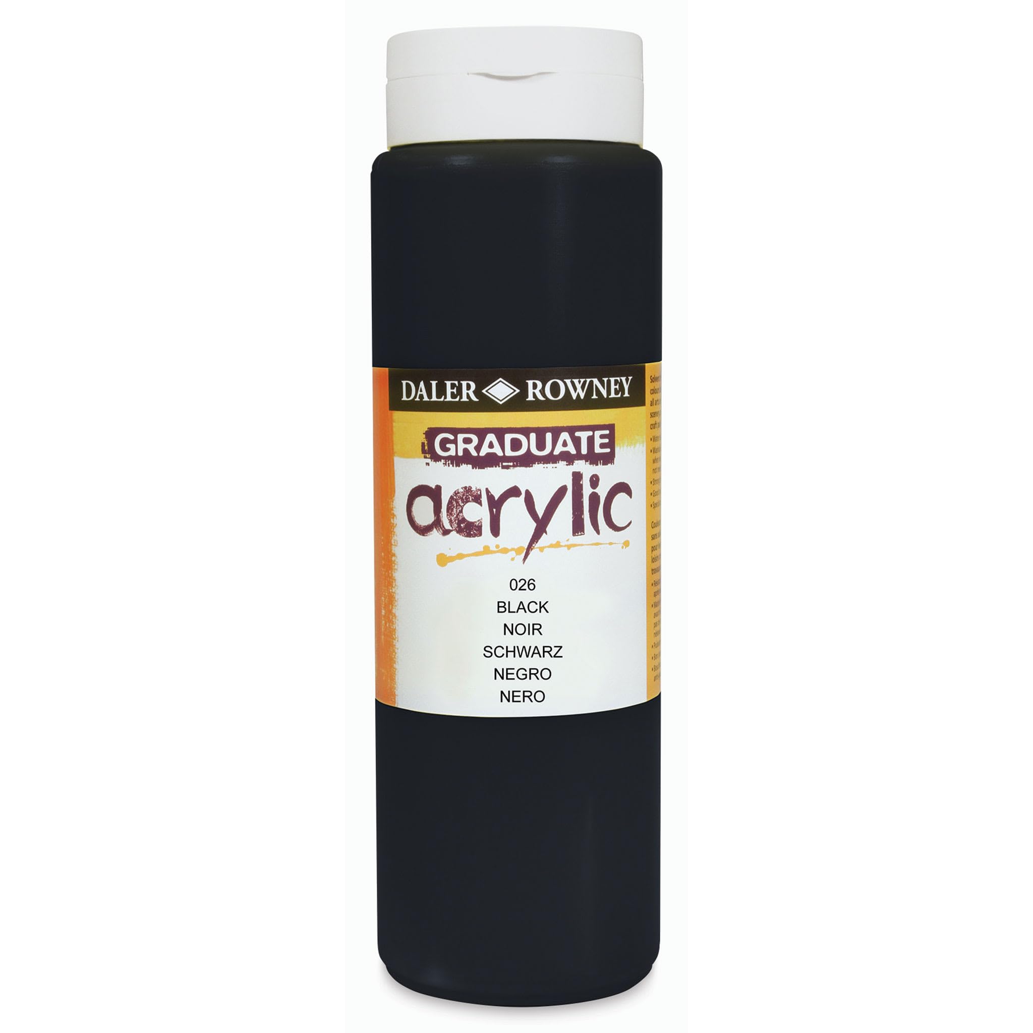 Daler-Rowney Graduate Acrylic Paint, Plastic Bottle, 16.91oz - 500 ml, Black