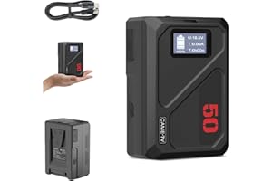 CAMETV Came-TV V Lock Battery, Mini 50C Cell with D-tap/USB-A/BP Interface, Mouth Charger Power 3450mAh 50Wh Mini V Mount Battery Support USB-C(PD 2.0 & PD 3.0) Input/Output 45W,BMS,OLED Display