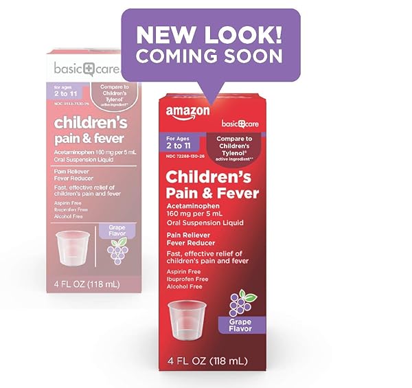 AMAZON BASIC CARE CHILDREN’S ACETAMINOPHEN 160 MG PER 5 ML ORAL SUSPENSION, GRAPE FLAVOR, PAIN RELIEVER AND FEVER REDUCER, 4 FL OZ