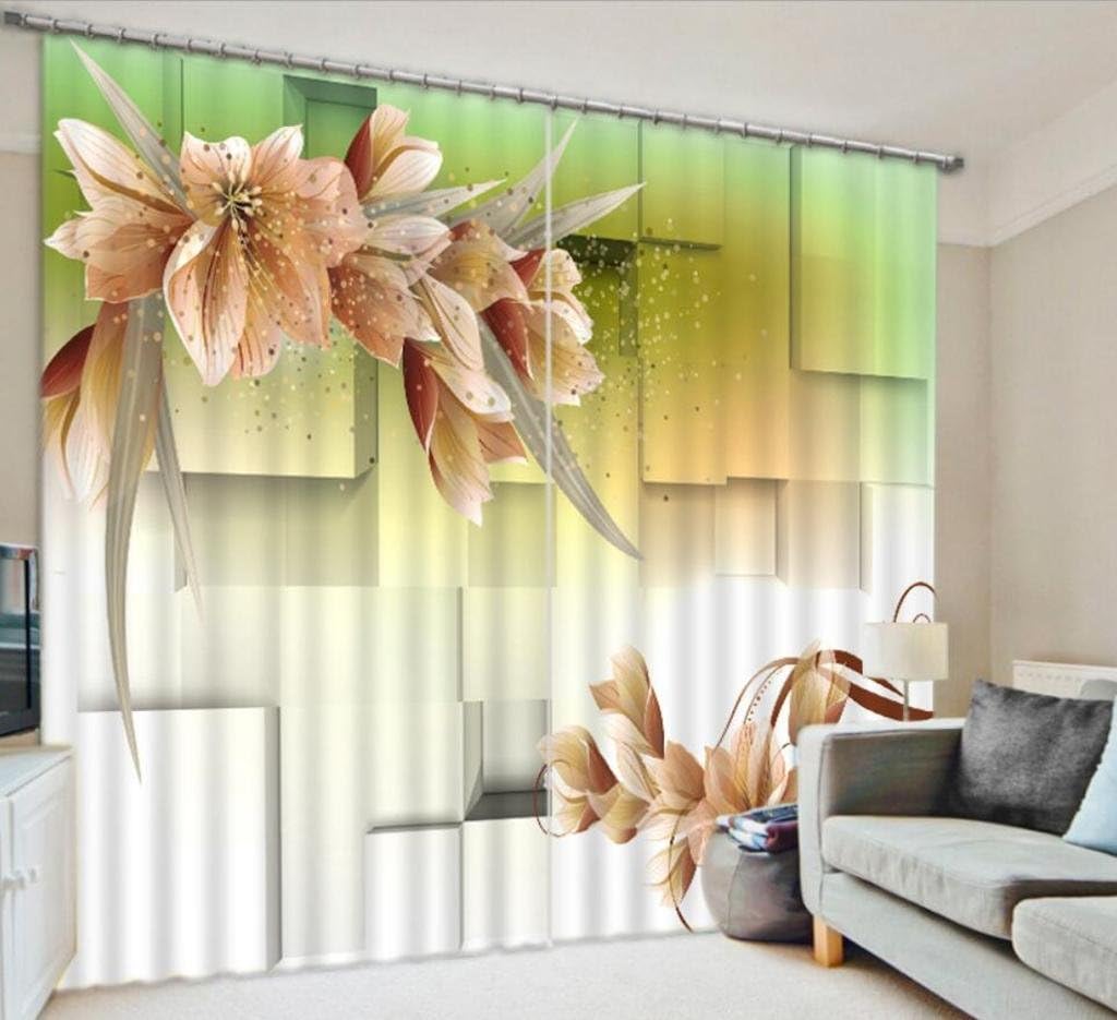 GFYWZ 3D curtains Three dimensional Flowers Visual effect Printing Polyester Fabrics Blackout Living room Window drapes Bedroom Noise Reduction Solid Thermal Panel, wide 2.64x high 1.6