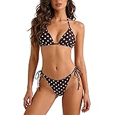 GORGLITTER Women's Polka Dots Bikini Set Triangle Halter Top High Cut Thong Sexy Cheeky 2026 Swimsuits Bathing Suits