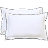 Ranznaz White Euro Pillow Shams Covers Set of 2, 100% Cotton Embroidery Trims Square Pillowcases, Breathable Elegant Pillow Cases for Bedding, 26 x 26 Inches