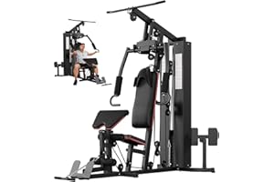 Home Gym Multifunctional Equipment Machine- Full Body Workout Machine with 150LB Weight Stack, High/Low Pulley System, Leg Pr