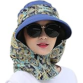 2 in 1 Foldable Sun Hat with Neck Flap Beach Fishing Hat Large Brim UV Protection Hat Gardening Walking Hat for Women Girls Navy