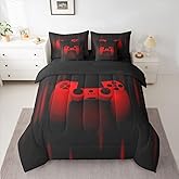Feelyou Boys Gamer Comforter Set Queen Size 7 Pieces for Kids Gaming Bedding Set All Season Black and Red Video Game Gamepad Bed in a Bag with Comforter, Sheets, Pillowcases & Cushion Cover Super Soft