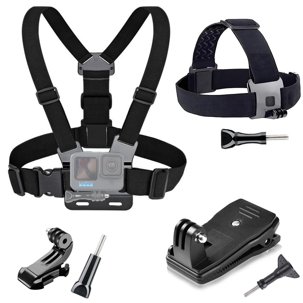 YEHOLDING 7IN1 Chest Harness Kit + Headband Harness Attachment + Quick Clip Mount Backpack Compatible with GoPro, Xiaomi YI, SJCAM, Camppark, AKASO and Other Action Cams,Black