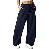 ELLEVEN Women's Y2K Wide Leg Sweatpants - High Elastic Waist Baggy Pants with Pockets & Adjustable Ankle Drawstring Cuffs