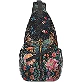 Feixophs Crossbody Bag Floral Dragonfly Sling Bag Backpack Chest Bags Shoulder Bag for Women Men