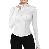 AURUZA Womens Workout Jackets, Lightweight Zip Up Athletic Jacket for Women Cropped Workout Gym Running Tops With Thumb Holes