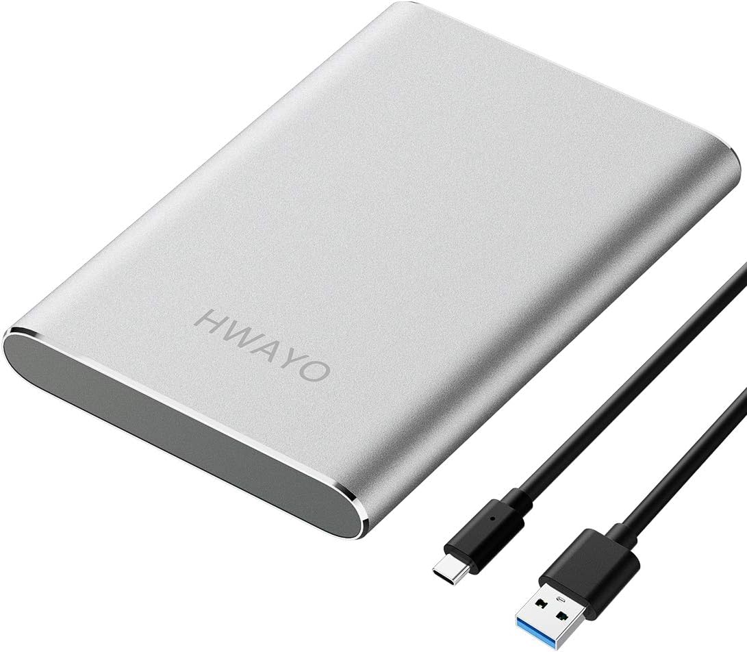 HWAYO 750GB Portable External Hard Drive, USB3.1 Gen 1 Type C Ultra Slim 2.5'' HDD Storage Compatible for PC, Desktop, Laptop, Mac, Xbox One (Silver)