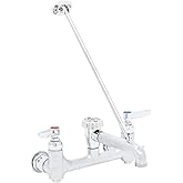 T&S Brass, B-0665-BSTR, Wall Mounted Service Sink Faucet with Built-In Stops, Vacuum Breaker, and Support Rod, Rough Chrome