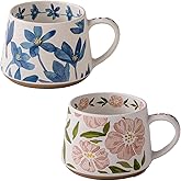 Elegant Floral Ceramic Mug ,Blue Flower Design mug with Handle, Unique Watercolor Flower Design Tea Mug for Home & Office,Microwave safety (Blue And Pink)