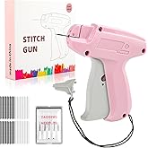 OLUFIA Stitch Gun for Clothes, Quick Clothing Fixer, Tagging, Sewing Kit Includes 5 Needle, 1000 Black Fasteners & 1000 White Fasteners(Pink-White)