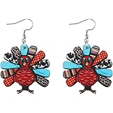 Handmade Double-sided Wooden Thanksgiving Pumpkin Turkey Dangle Earrings Cute Cartoon Autumn Turkey Chicken Pumpkin Maple Leaf Earring for Women Thanksgiving Day Party Festival Jewelry Gifts