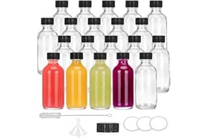 20Pcs 2oz Glass Juice Bottles,Whiskey,Ginger Shots,Sample,Clear Small Round Containers Funnel Leakproof Fillable Bottles, Bul