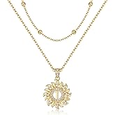 MEIITRUE Sunflower Initial Necklace for Women Trendy,14k Gold Plated Dainty Layered Letter Pendant Necklaces and Bead Chain Zirconia Round Flower Alphabets Jewelry Gifts for Her