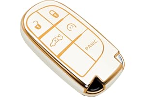 FEYOUN Key Fob Cover Compatible with Jeep Grand Cherokee Renegade Chrysler 200 300 Dodge RAM Durango Challenger Journey Dart Fiat TPU Remote Keyless Key Fob Case Protection Shell Accessories, White