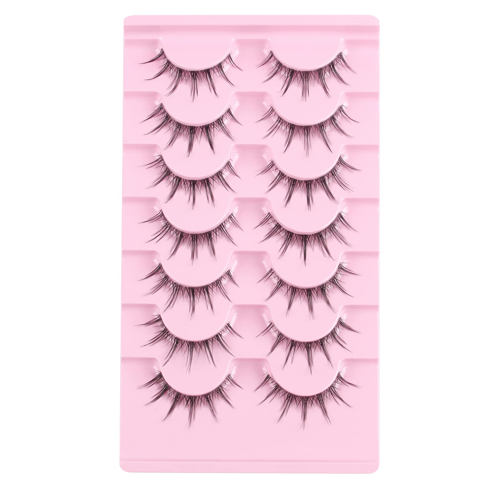 Oreola Manga Eyelashes Clear Band Clips, 7 Pairs Stripy, Anime Style, Natural Spiky Eyelashes