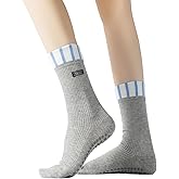 Yoga Pilates Socks with Non-Slip Grips Academic Style Striped Cushioned Crew Socks for Barre Ballet Dance