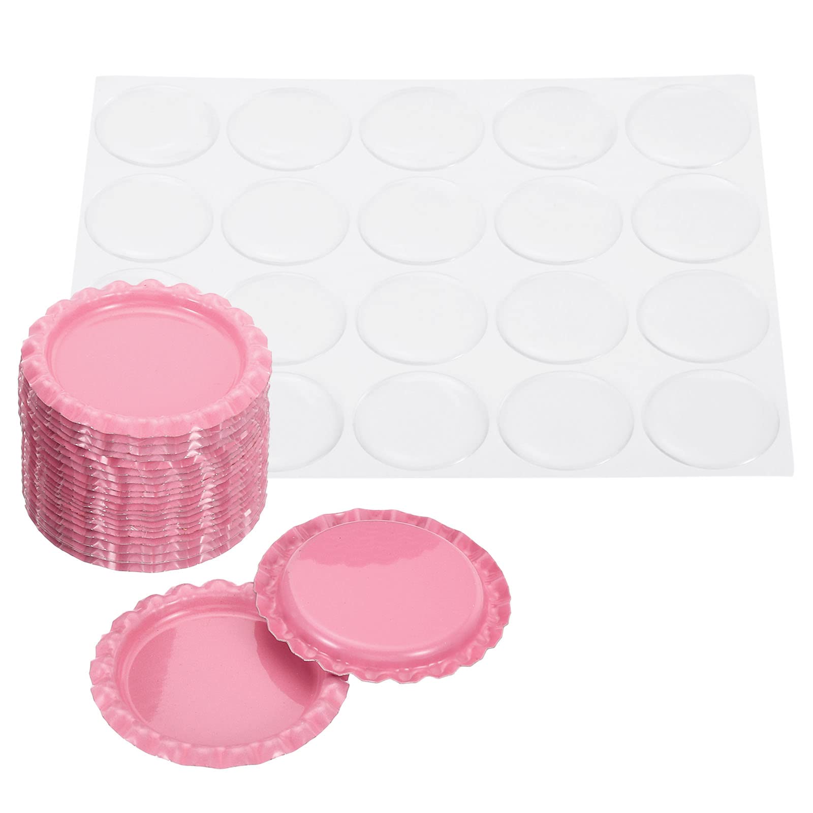 PATIKIL 1 Inch Flat Decorative Bottle Caps, 20 Set Craft Bottle Pendant Trays Double Sides Printed with Clear Resin Stickers for DIY Craft, Pink