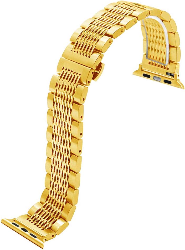 Kai Tian Solid 42mm 44mm 45mm 49mm Polished&Matte Mesh Watch Strap Compatible for Apple Watch Band Stainless Steel Replacement Bracelet for iWatch Series 7 6 5 4 3 2 1 Sport Gold - Image 5
