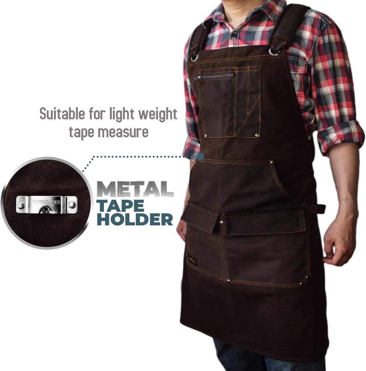 Woodworking Shop Apron - 16 oz Waxed Canvas Work Aprons | Metal Tape holder, Fully Adjustable to Comfortably Fit Men and Women Size S to XXL | Tough Tool Apron to Give Protection and Last a Lifetime - - 
