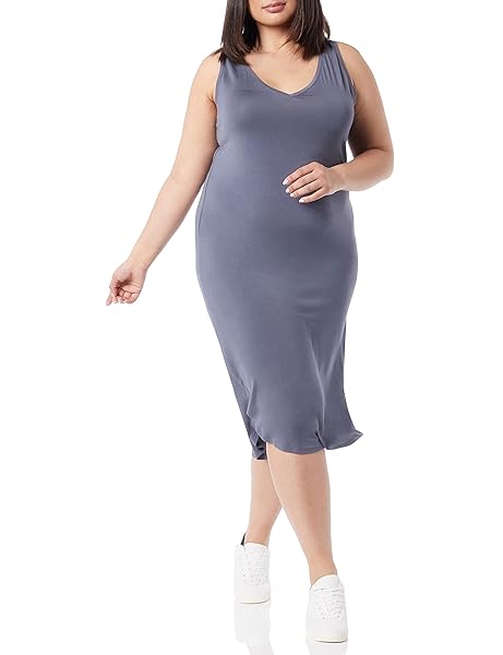 AMAZON ESSENTIALS WOMEN'S JERSEY REGULAR-FIT SLEEVELESS V-NECK MIDI DRESS  (PREVIOUSLY DAILY RITUAL), SLATE GREY, SMALL - Korting Discount Outlet
