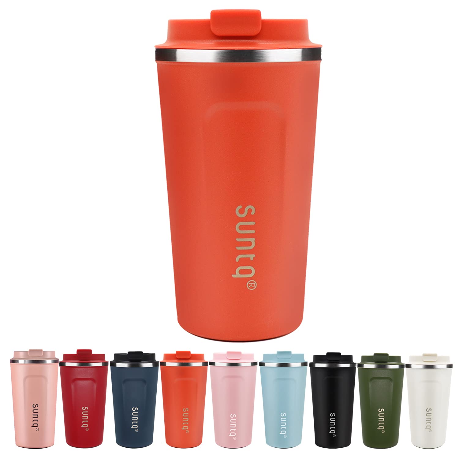 SUNTQ Reusable Coffee Cups Travel - Coffee Travel Mug with Leakproof Lid Stainless Steel Coffee Travel Cup (Tangerine, 18oz/510ml)