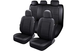 P&J AUTO Leather and Mesh Car Seat Cover Full Set in 9pcs Universal Fit for Cars Trucks Vans & SUVs Airbag Compatible (Black)