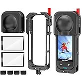 debous Insta 360 X5 Aluminum Metal Dual-clamp Frame Cage with Silicone Lens Cap Screen Protector for Insta360 X5 X 5 Camera Accessories Kit Multi-use Adapter Case Bag Anti-Scratch