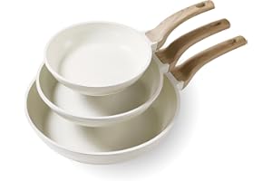 CAROTE Non Stick Frying Pans Set,Nonstick Fry Pan Egg Pan Omelet Pans, Stone Granite Cookware Chef's Pan, PFOA Free, 8"+10"+1