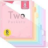 Forvencer 8 Count Dividers with Two Pockets, 8 tab Binder Dividers for 3 Ring Binder Organizer, Binder Divider with Tabs for School Office and Home Organization, Multicolor, 1 Set
