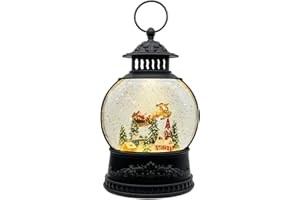 AOMIL Christmas Snow Globe Lantern with Music & Timer - USB/Battery Operated LED Glittering Globe, Snow Globe Decor for Home Holiday (Reindeer)