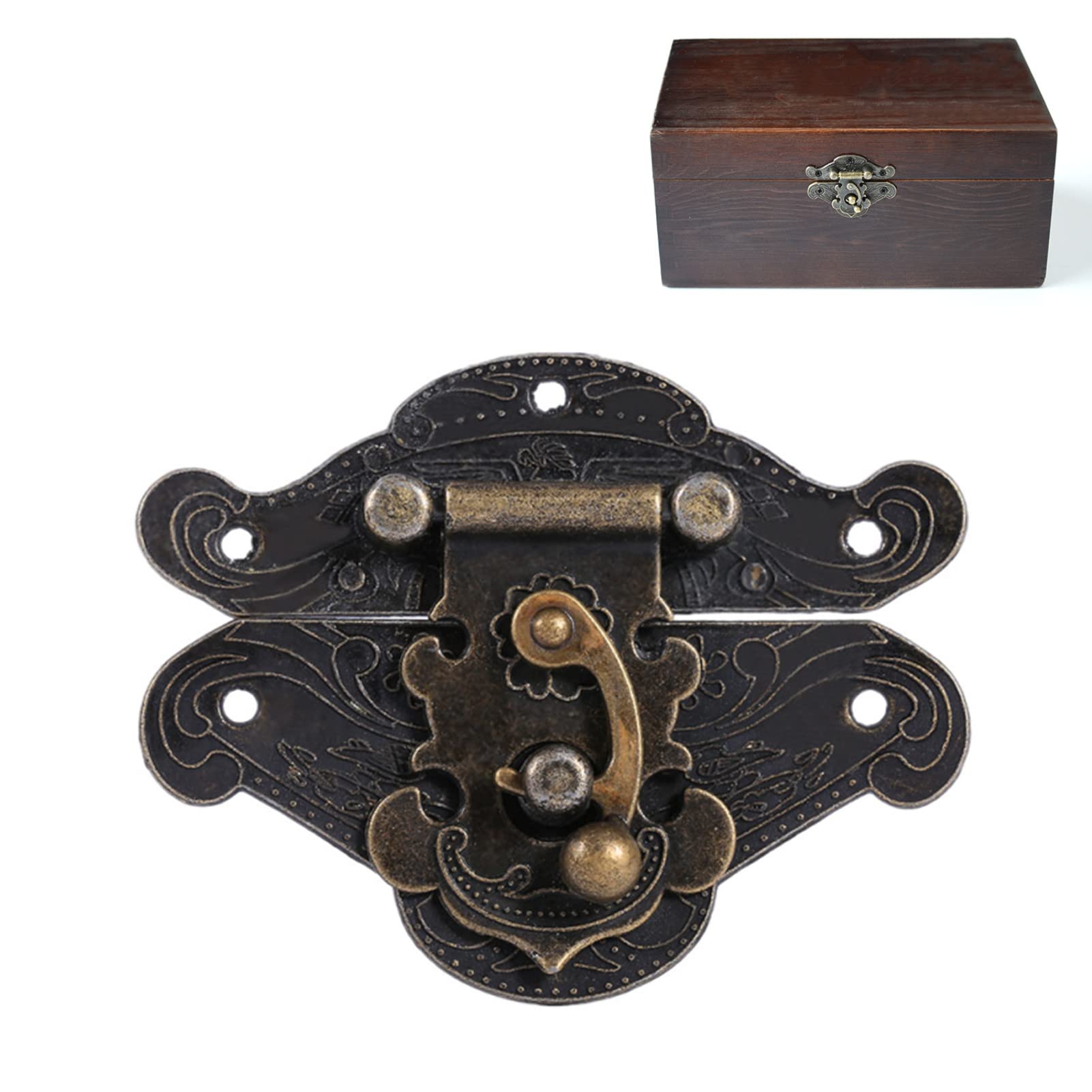 Antique Bronze Vintage Latch, Decorative Embossed Clasp Lock for Wooden Jewelry Box Cabinet Chest DIY Furniture 6.6cm x 5.4cm with Screws for Home Storage Decor
