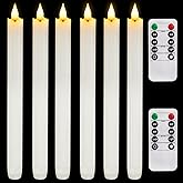Homemory 6 Pcs Wax Flameless Taper Candles with Remote Timer and Dimmer, White Candle Sticks Battery Operated, LED Window Candles with Flickering Light, 9.6 Inches for Wedding Home Indoor Decoration