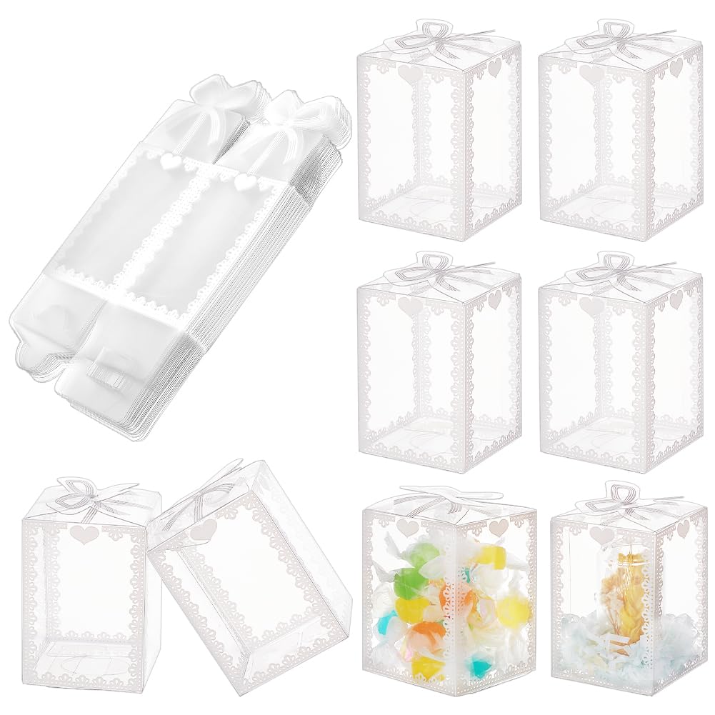 NBEADS 24 Pcs Transparent PVC Box, 5x5x7cm Crown Print Favor Packaging Box Clear Rectangle Gift Boxes for Candy Sweets Chocolate Christmas Wedding Party Ornaments Gifts
