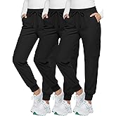 Velvelhall 3 Pack Womens Scrub Pants Cargo Jogger Bottoms with Pockets Elastic Drawstring Waistband Soft Stretch Yoga Pants