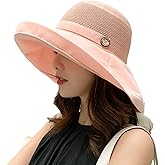 Women Wide Brim Sun Hats Metal Wired Edge Summer UV Protection Beach Fishing Hat for Hiking Garden Travel Chin Strap
