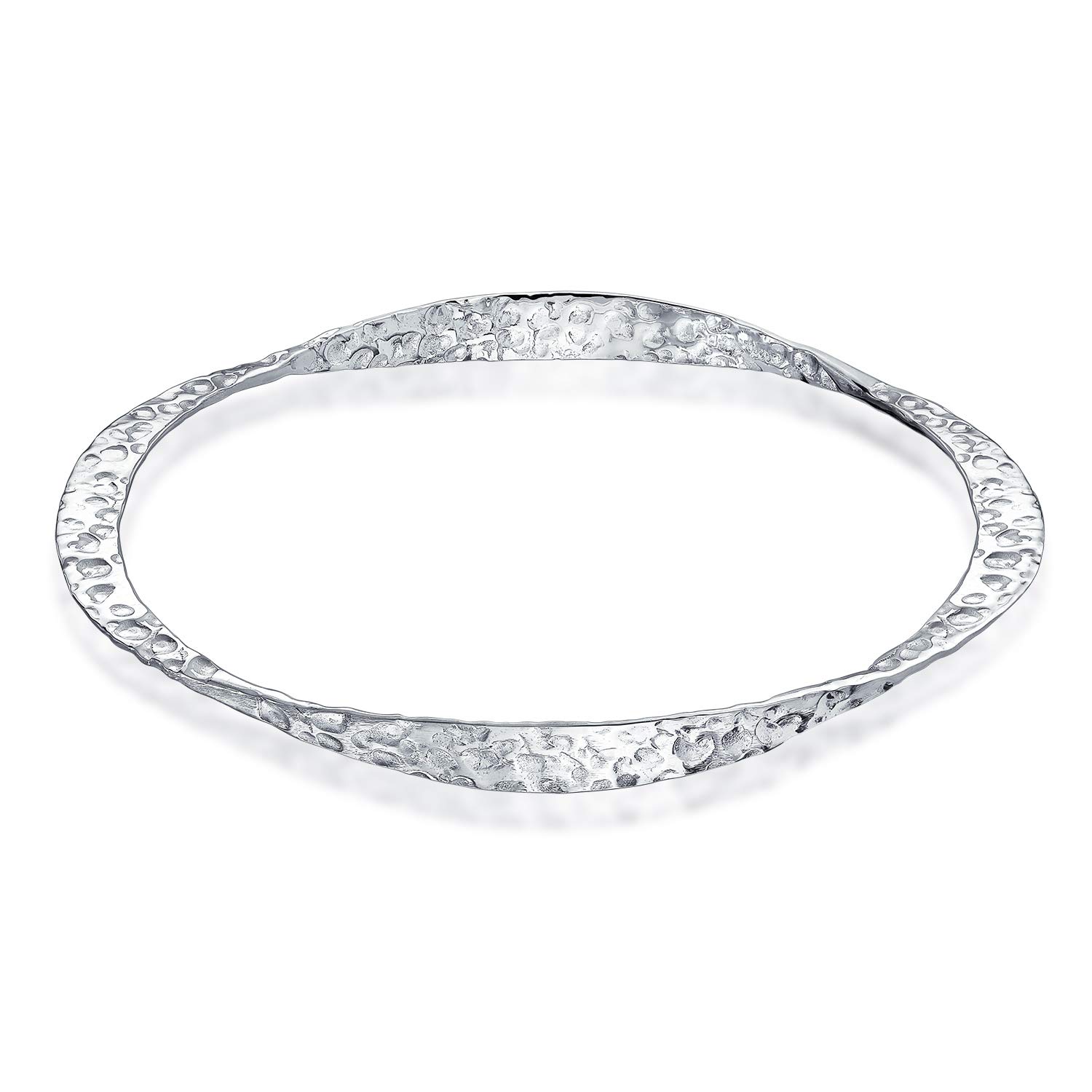 Bling Jewelry Modern Geometric Stackable Textured Hammered Bangle Bracelet For Women Teen Matte Finish .925 Sterling Silver