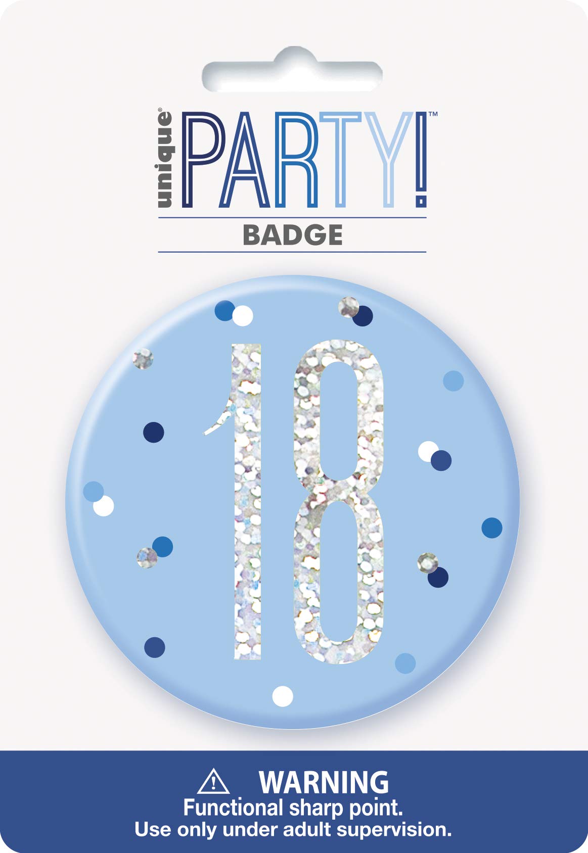 Unique Party 83518-3" Glitz Blue & Silver 18th Birthday Badge