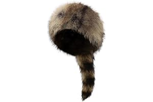 CLOBEAU Faux Fur Raccoon Hat with Tail and Ears Faux Coonskin Cap Novelty Raccoon Tail Hat for Adult