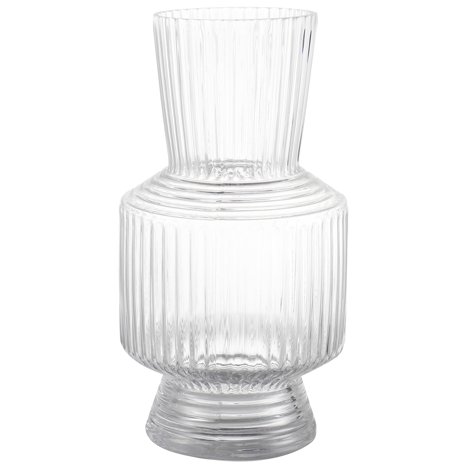 Photo 1 of Garsheon Ribbed Glass Vase, Clear Large Vase for Flowers, Flower Vases for Bouquet, Tall Glass Vases for Living Room, Bathroom, Dining Table, Office, Wedding, Centerpieces, 10 Inches
