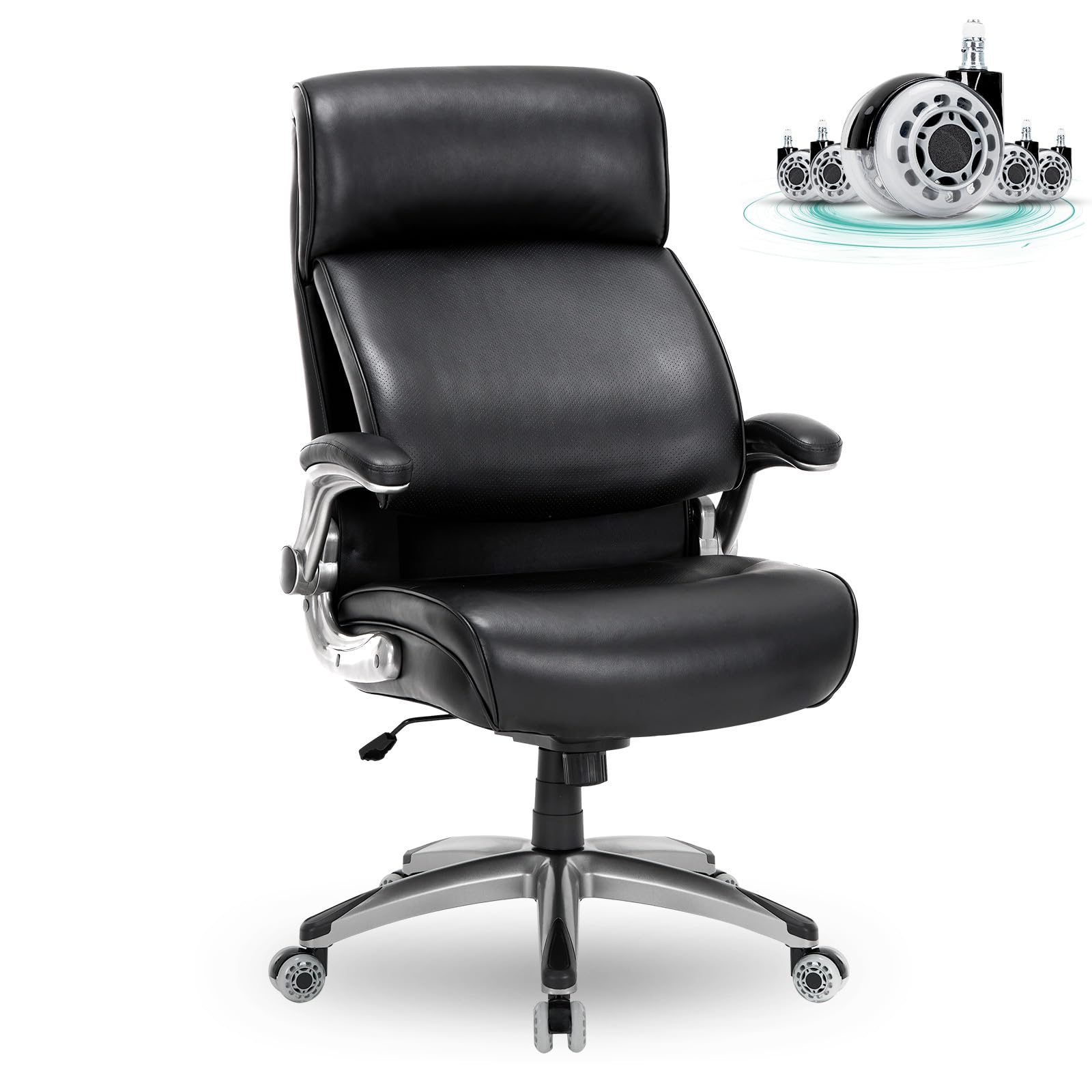 Photo 1 of ****SMALL HOLE IN CHAIR****COLAMY Executive Padded Leather Office Chair-Ergonomic Lumbar Support, Desk Chair for Home and Office with Flip-up Arms, High Back, Adjustable Desk Computer Chair for Work, Meeting, Black, 400lbs