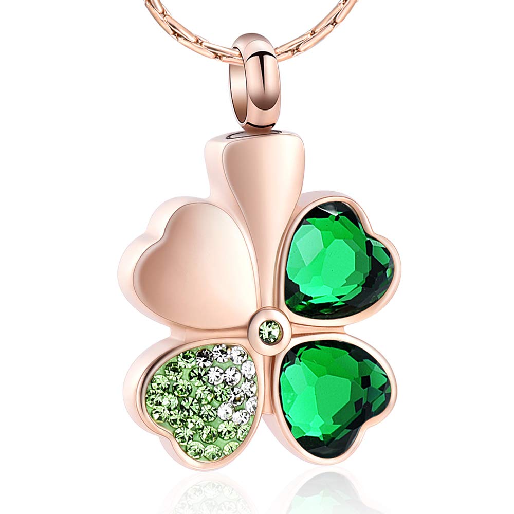 constantlife Cremation Jewelry Memorial Urn Necklace for Ashes Lucky Four-Leaf Clover Design Stainless Steel Pendant Keepsake, Metal, stainless steel